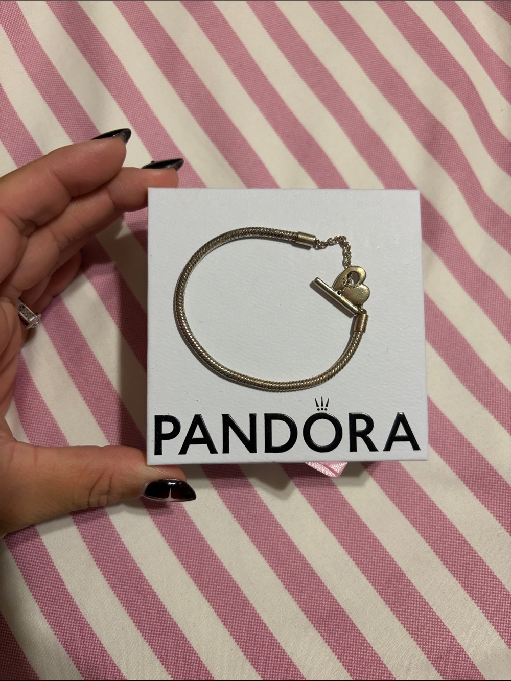 Pandora Silver Chain Bracelet with Heart Toggle Charm